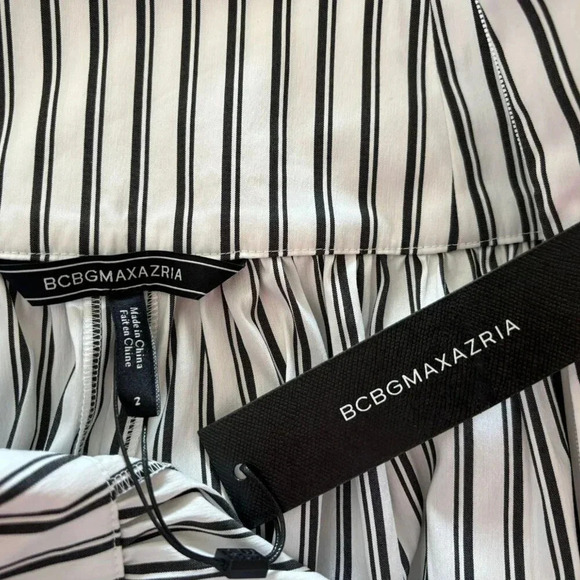 BCBGMAXAZRIA Womens Self Tie Belt Stripe Wide Leg Pants Black White Size 2/4 - Picture 8 of 13
